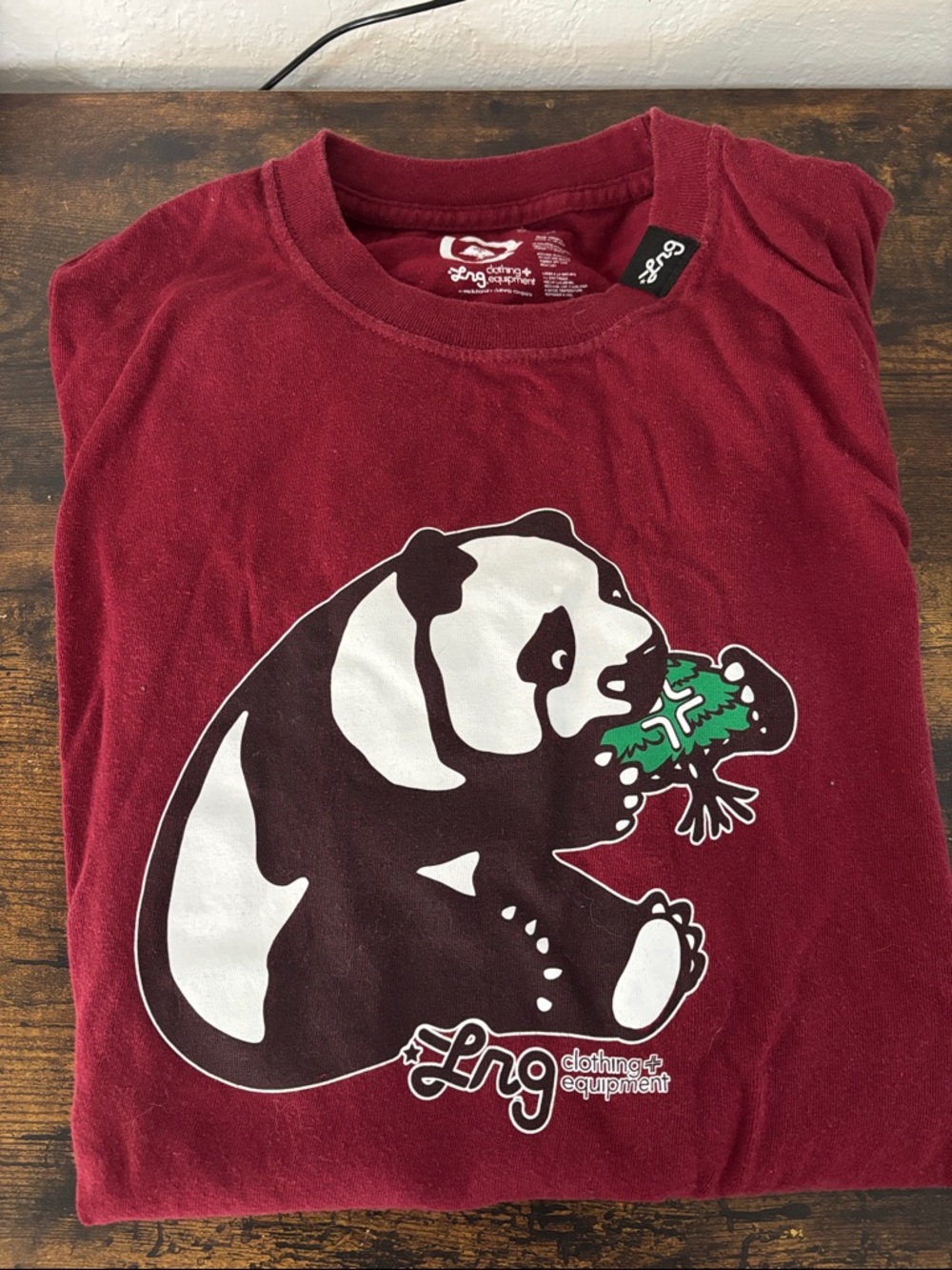 LRG  Maroon Panda Graphic Tee with Green Accent